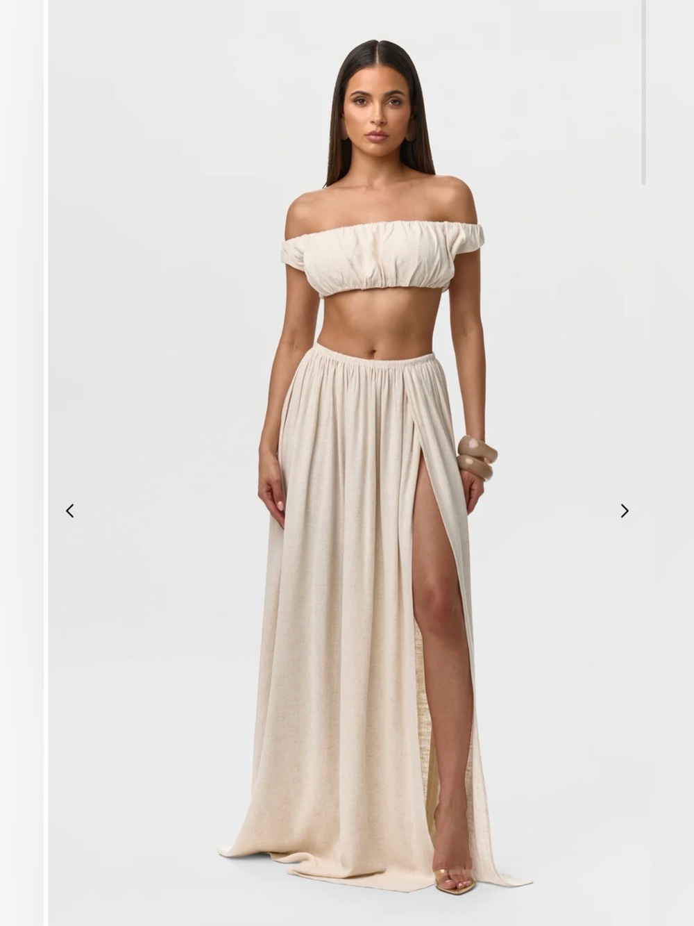 Naked Wardrobe Linen Pleated Maxi Skirt Cream